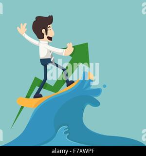 Businessman surf sur vague Illustration de Vecteur