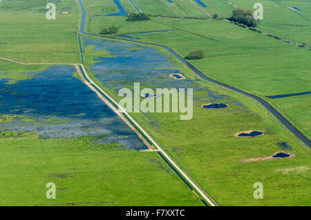 Vue aérienne sur la zone de marais près du lac dümmer, district de Vechta, Niedersachsen, Allemagne Banque D'Images