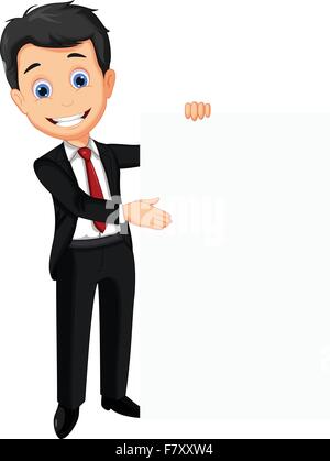 Cartoon business man holding blank sign Illustration de Vecteur