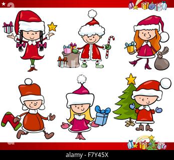 Santa et noël ensemble cartoon Illustration de Vecteur