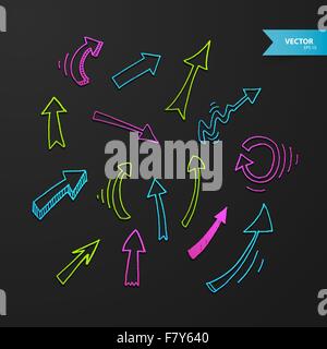 Jeu de flèches colorées sur fond sombre Illustration de Vecteur