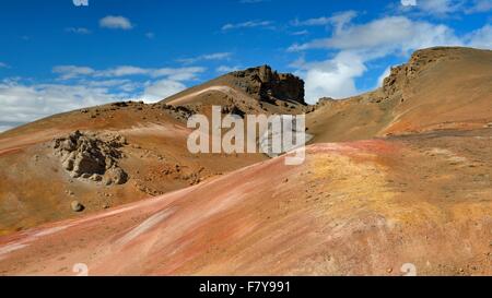 Zone géothermique, Namafjall, région de Myvatn, l'Islande Banque D'Images