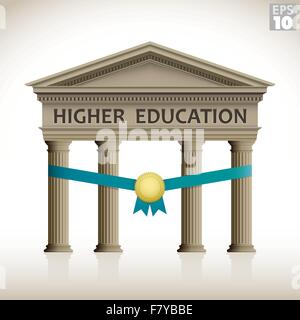 L'enseignement supérieur ou de la bourse d'inauguration du bâtiment romain comprend des colonnes, ruban et médaille Illustration de Vecteur