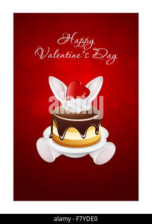 Carte de Saint-Valentin avec gâteau et lapin Illustration de Vecteur