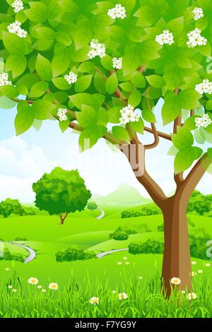 Fond vert d'arbres et montagne Illustration de Vecteur