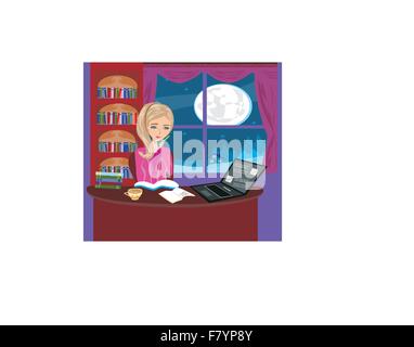 Illustration de girl doing homework Illustration de Vecteur