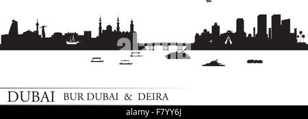 Dubai Deira et Bur Dubai skyline silhouette background Illustration de Vecteur