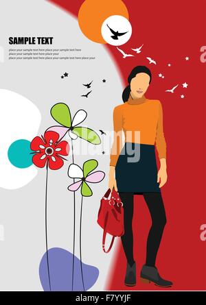 Jeune femme sur fond d'été. Vector illustration Illustration de Vecteur