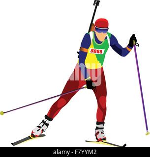 Coureur de Biathlon silhouette. Vector illustration Illustration de Vecteur