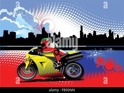 Grunge silhouette couleur paysage urbain avec l'image des motards. Mauvais vecteur Illustration de Vecteur