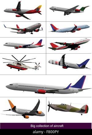 Collection de différents types d'aéronefs sur l'air. Vector illustrat Illustration de Vecteur