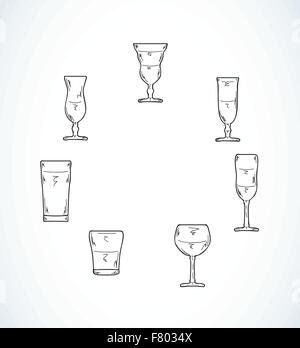 Croquis de verres pour l'eau ou l'alcool Illustration de Vecteur