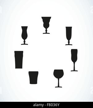 Silhouettes de verres pour l'eau ou l'alcool Illustration de Vecteur