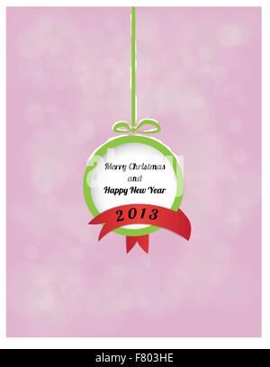 Balle avec Joyeux Noël et Bonne Année et ruban rouge Illustration de Vecteur