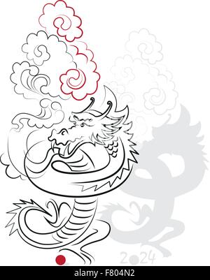 Le nouvel an chinois 2024 (année du Dragon). Carte de voeux ou d'invitation pour les vacances. Vector illustration Illustration de Vecteur
