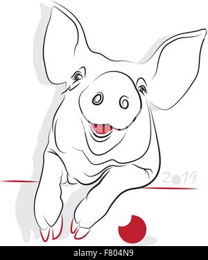 Le nouvel an chinois 2019 de l'année cochon (pig). Carte de voeux ou d'invitation pour les vacances. Vector illustration Illustration de Vecteur