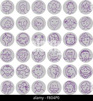 Ensemble de personnes avatars cartoon dessiné à la main avec des expressions des visages. Vector illustration Illustration de Vecteur