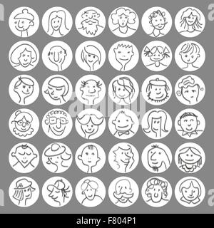 Ensemble de personnes avatars cartoon dessiné à la main avec des expressions des visages. Vector illustration Illustration de Vecteur