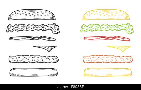 Croquis de la hamburger Illustration de Vecteur