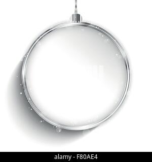 Joyeux Noël et heureuse année Ball Argent avec étoiles et Snowfl Illustration de Vecteur