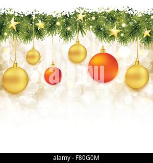 Frontière de brindilles de sapin avec des ornements de Noël Illustration de Vecteur