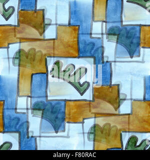 Le cubisme brown blue square seamless texture fond aquarelle art artiste Banque D'Images