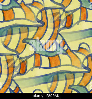 Le cubisme seamless texture bleu orange aquarelle art artiste background Banque D'Images