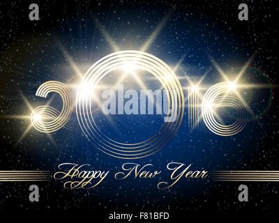 Bonne année de fête colorée design. Les chiffres lumineux contre l'étoile dans le ciel nocturne. Illustration de Vecteur