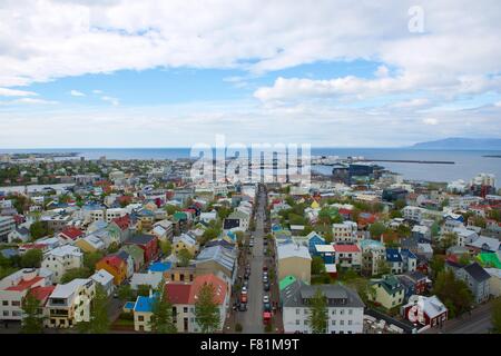 Vue aérienne sur le centre de Reykjavik, Islande Banque D'Images