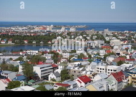 Vue aérienne sur le centre de Reykjavik, Islande Banque D'Images