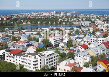 Vue aérienne sur le centre de Reykjavik, Islande Banque D'Images