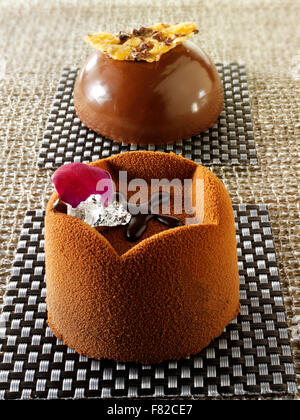 Artisan Patissier gâteaux au chocolat avec une éponge et garniture au chocolat Banque D'Images