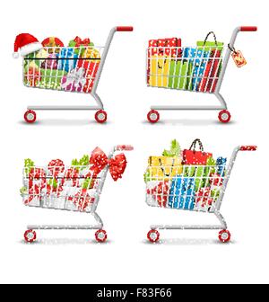 Ensemble de vente de Noël Paniers colorés avec un Cadeaux Illustration de Vecteur