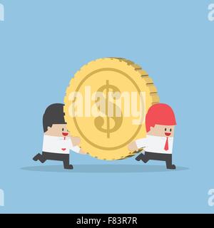 Businessman aider son ami transportant le grand argent coins, VECTOR, EPS10 Illustration de Vecteur