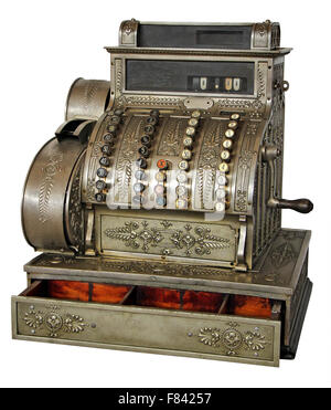 Old vintage caisse isolé sur fond blanc avec Clipping Path Banque D'Images