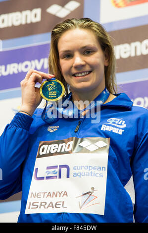 Netanya, Israël. Le 05 mai 2015. Jenna LAUKKANEN FIN Médaille d 100m brasse finale femmes Netanya, Israel, LEN Institut Wingate Court Européenne Championnat de natation Cours 2 - 6 décembre, 2015 Netanya 05-12-2015 Natation Campionati Europei di natation à vasca corta Photo Giorgio Scala/Deepbluemedia Insidefoto Insidefoto/crédit :/Alamy Live News Banque D'Images