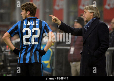 Roberto Mancini, Adem Ljajic Inter Milan 05-12-2015 Stadio Giuseppe Meazza - Football Calcio Serie A Inter - Gênes. Foto Giuseppe Celeste / Insidefoto Banque D'Images