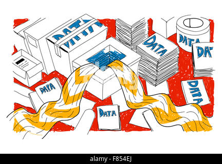 L'excès de trop-plein d'information Données Concept Croquis Banque D'Images