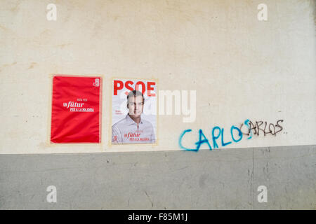 Alicante, Espagne. 5 déc, 2015. Campagne politique affiche représentant opposition leader Pedro Sanchez sur le coup de l'année 2015, élections. Credit : Olaf Speier/Alamy Live News Banque D'Images