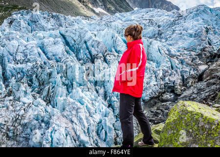 Vue sur le glacier d'Argentière, Chamonix, Massif du Mont Blanc, Alpes, France Banque D'Images
