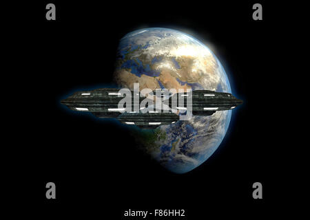 L'approche de vaisseaux spatiaux extraterrestres de la planète terre "éléments de cette image fournie par la NASA' Banque D'Images