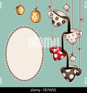 Doodle vintage design set tasses chocolat café, biscuits et du sucre sur des cordes. Vector illustration Illustration de Vecteur
