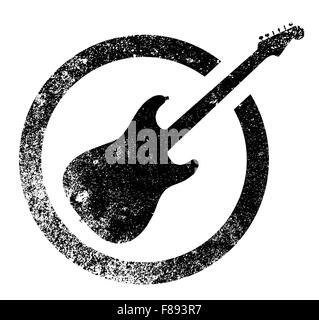 La guitare rock and roll définitif comme le caoutchouc timbre d'encre en noir, isolé sur un fond blanc. Illustration de Vecteur