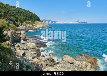 Igidae littoral parc et quartier de Haeundae. Igidae park est un sentier le long de la côte et il devient célèbre pour le paysage. Banque D'Images