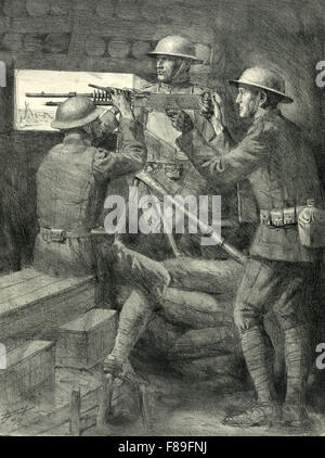 Verdun, bataille de Verdun, France pendant la Première Guerre mondiale, mitrailleuse dans l'ancienne tranchées de Verdun Banque D'Images