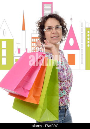 Une femme mature avec des lunettes est allé shopping Banque D'Images