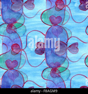 Fleurs aquarelle bleu rouge motif transparente texture papier peint Banque D'Images