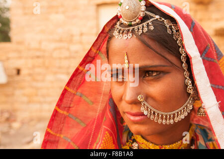 Portrait d'une femme du Rajasthan Inde Banque D'Images