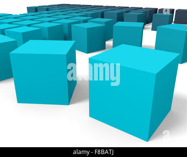 3D cubes bleus point de vue en perspective Banque D'Images