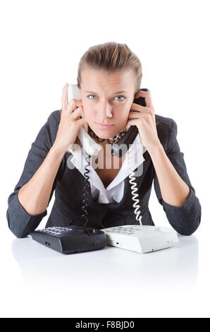 Jolie office manager parlant au téléphone isolated on white Banque D'Images